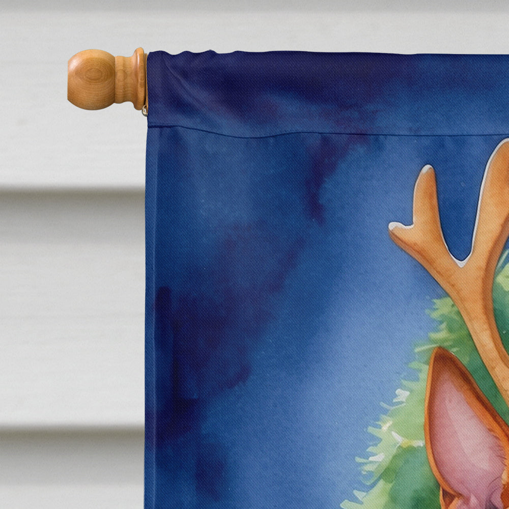 Basenji Christmas Reindeer House Flag 28x40 Porch Sleeve Pole Decorative Outside Yard Banner Artwork Wall Hanging, Polyester