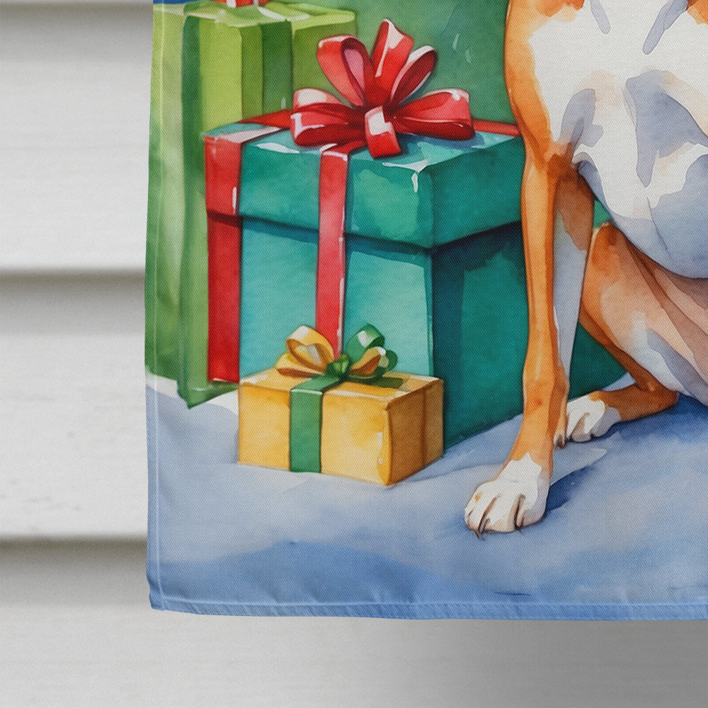 Basenji Christmas Reindeer House Flag 28x40 Porch Sleeve Pole Decorative Outside Yard Banner Artwork Wall Hanging, Polyester