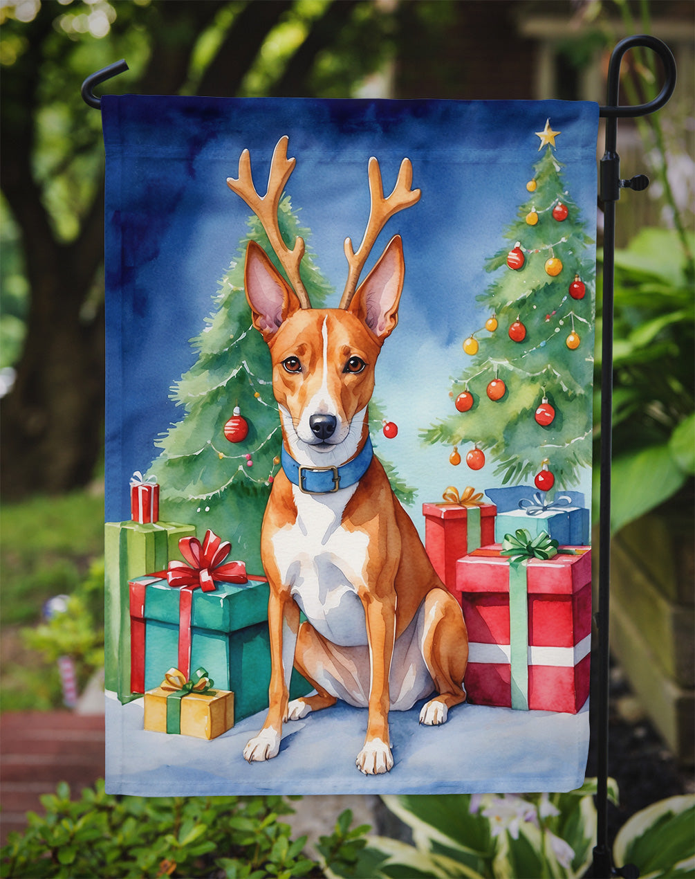 Basenji Christmas Reindeer Garden Flag Mailbox Decorative Yard Banner Outside Patio Artwork for Flower Beds, Garden Size, Multicolor