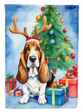 Basset Hound Christmas Reindeer House Flag 28x40 Porch Sleeve Pole Decorative Outside Yard Banner Artwork Wall Hanging, Polyester