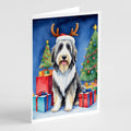 Bearded Collie Christmas Reindeer Greeting Cards Pack of 8 Blank Cards with Envelopes Whimsical A7 Size 5x7