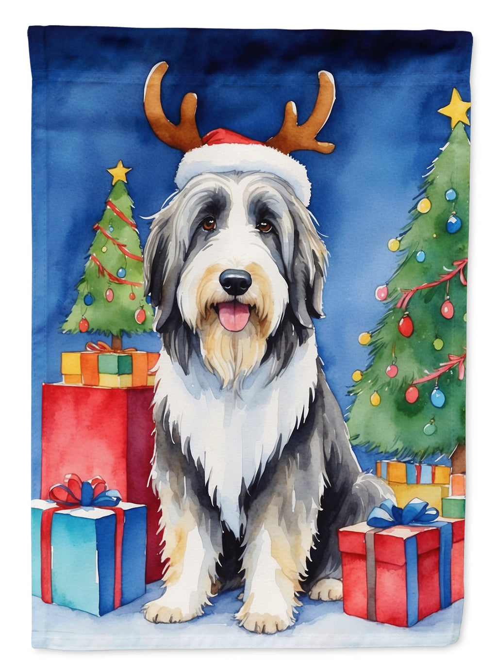 Bearded Collie Christmas Reindeer Garden Flag Mailbox Decorative Yard Banner Outside Patio Artwork for Flower Beds, Garden Size, Multicolor