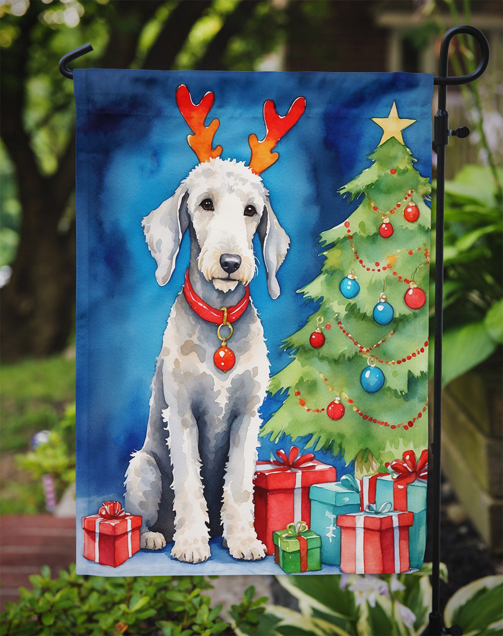 Bedlington Terrier Christmas Reindeer Garden Flag Mailbox Decorative Yard Banner Outside Patio Artwork for Flower Beds, Garden Size, Multicolor