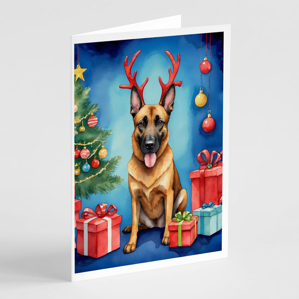 Belgian Malinois Christmas Reindeer Greeting Cards Pack of 8 Blank Cards with Envelopes Whimsical A7 Size 5x7