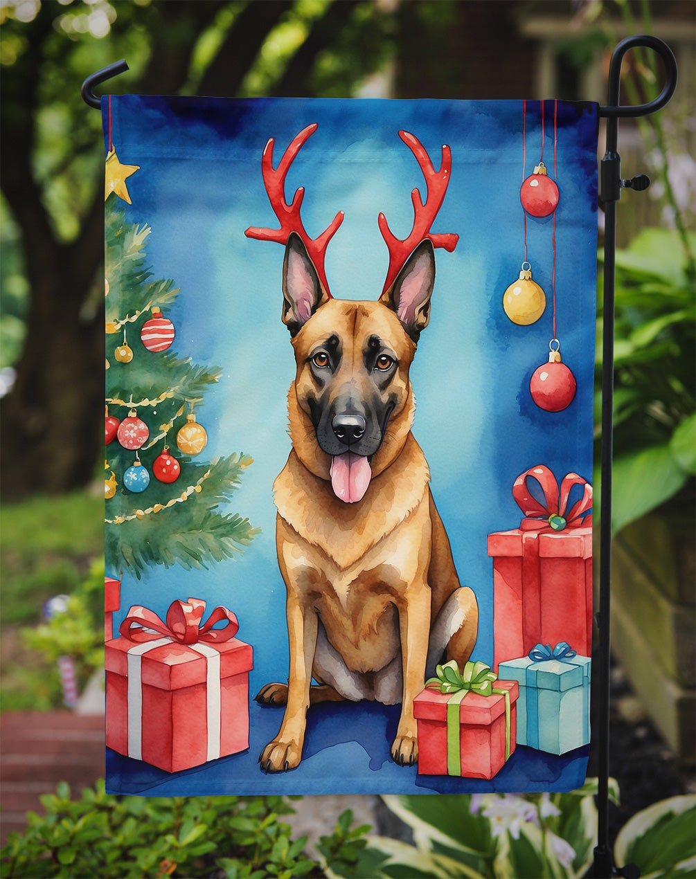 Belgian Malinois Christmas Reindeer Garden Flag Mailbox Decorative Yard Banner Outside Patio Artwork for Flower Beds, Garden Size, Multicolor