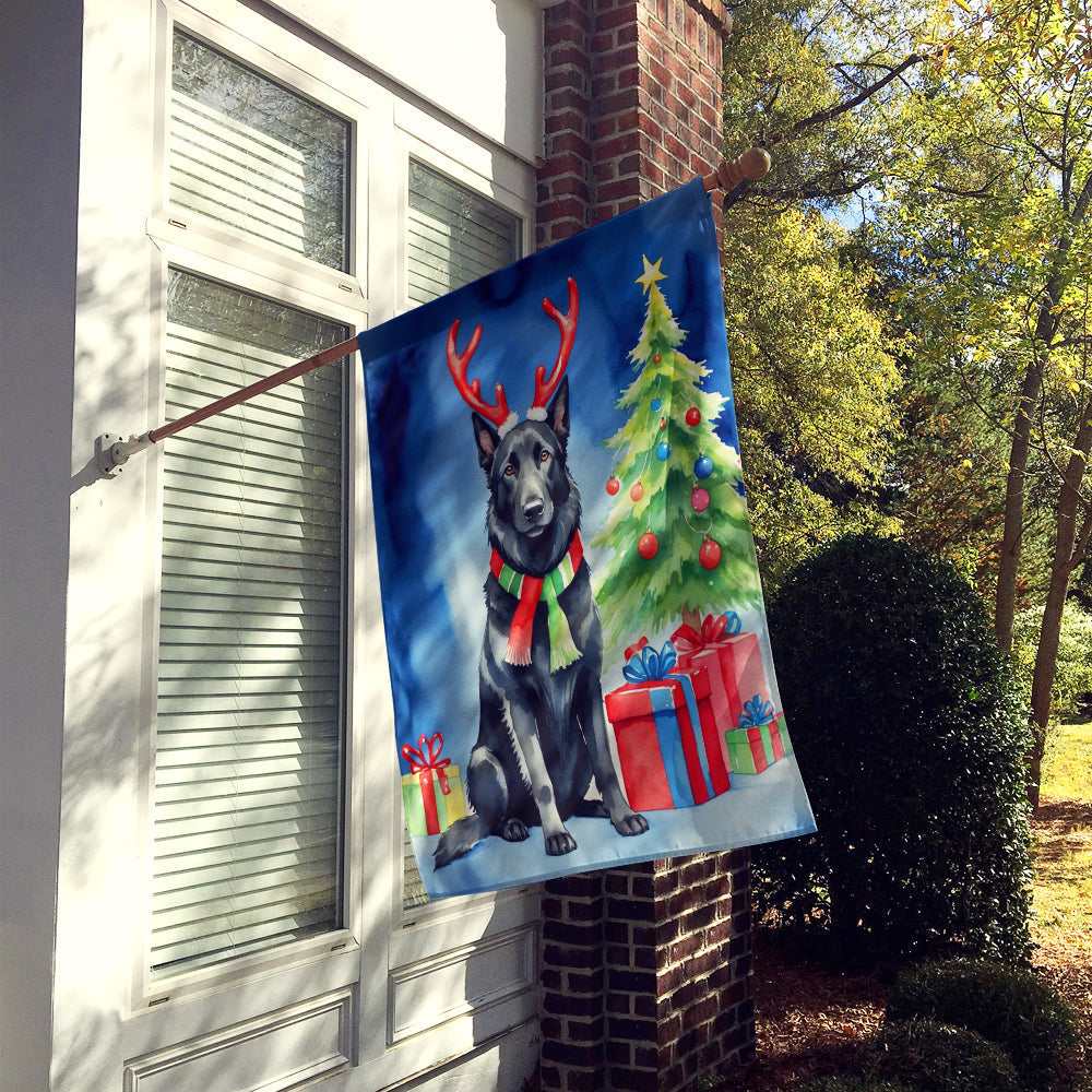 Belgian Sheepdog Christmas Reindeer House Flag 28x40 Porch Sleeve Pole Decorative Outside Yard Banner Artwork Wall Hanging, Polyester