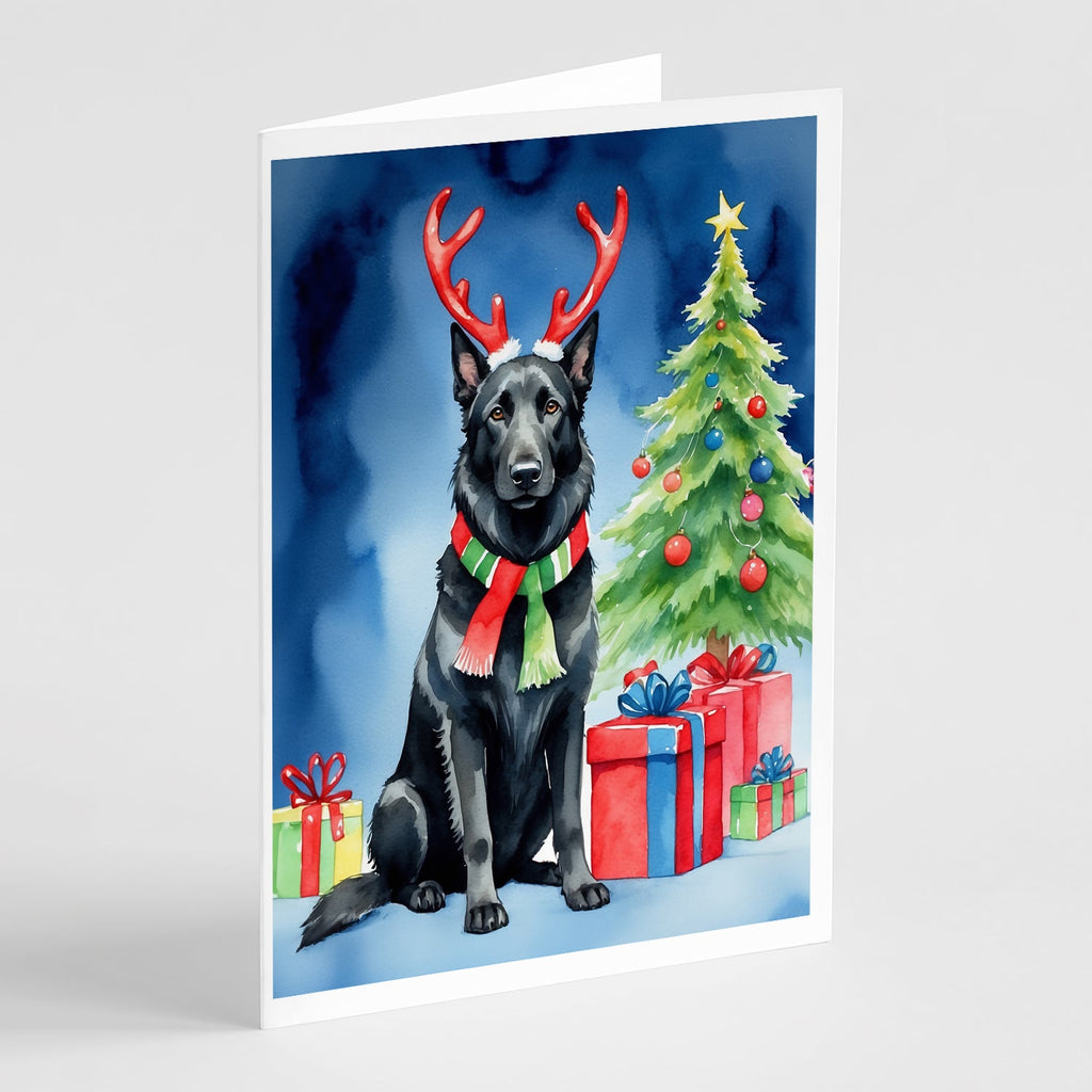 Belgian Sheepdog Christmas Reindeer Greeting Cards Pack of 8 Blank Cards with Envelopes Whimsical A7 Size 5x7