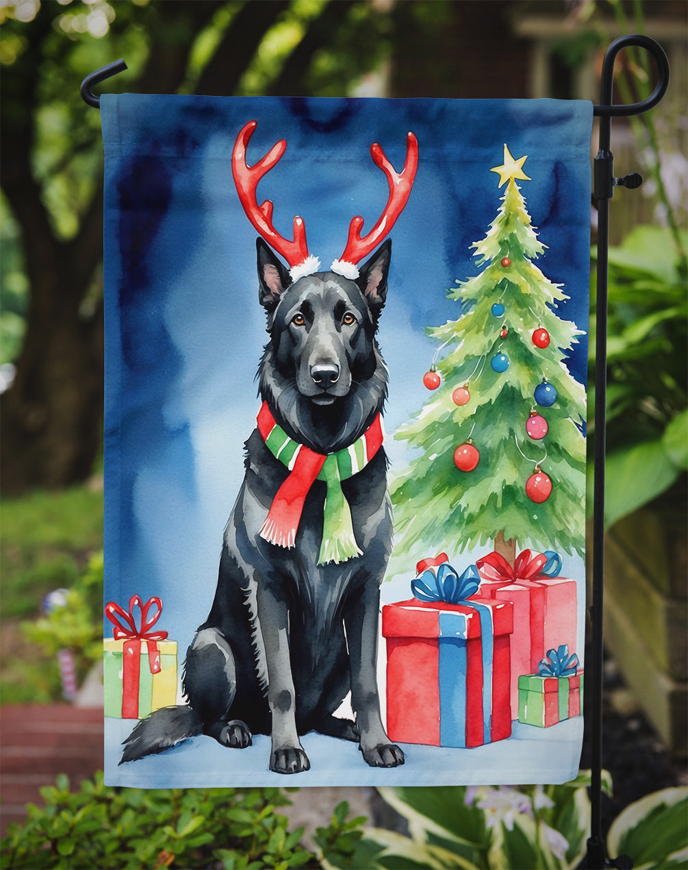 Belgian Sheepdog Christmas Reindeer Garden Flag Mailbox Decorative Yard Banner Outside Patio Artwork for Flower Beds, Garden Size, Multicolor