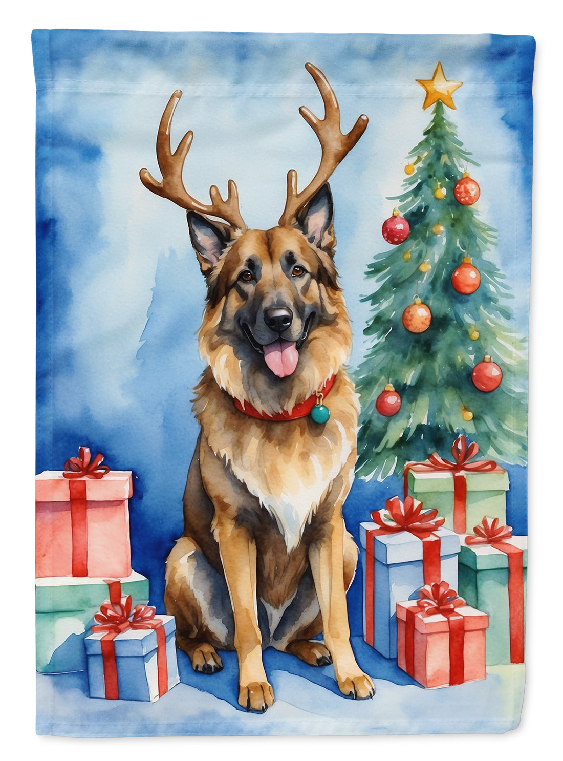 Belgian Tervuren Christmas Reindeer House Flag 28x40 Porch Sleeve Pole Decorative Outside Yard Banner Artwork Wall Hanging, Polyester