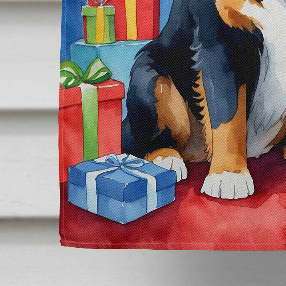 Bernese Mountain Dog Christmas Reindeer House Flag 28x40 Porch Sleeve Pole Decorative Outside Yard Banner Artwork Wall Hanging, Polyester