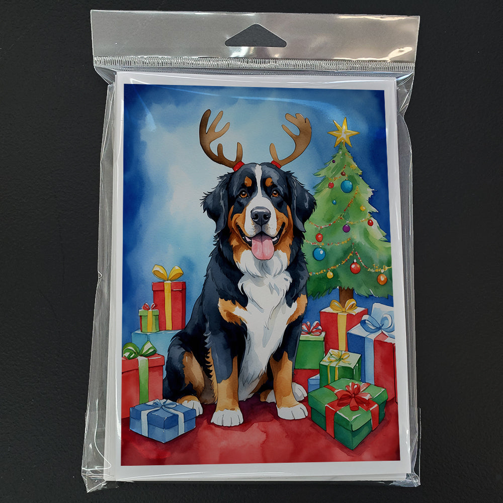 Bernese Mountain Dog Christmas Reindeer Greeting Cards Pack of 8 Blank Cards with Envelopes Whimsical A7 Size 5x7