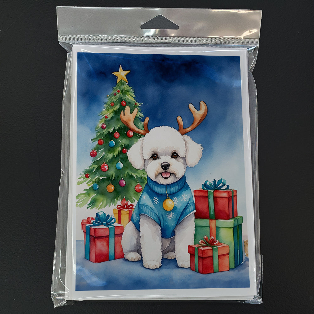 Bichon Frise Christmas Reindeer Greeting Cards Pack of 8 Blank Cards with Envelopes Whimsical A7 Size 5x7