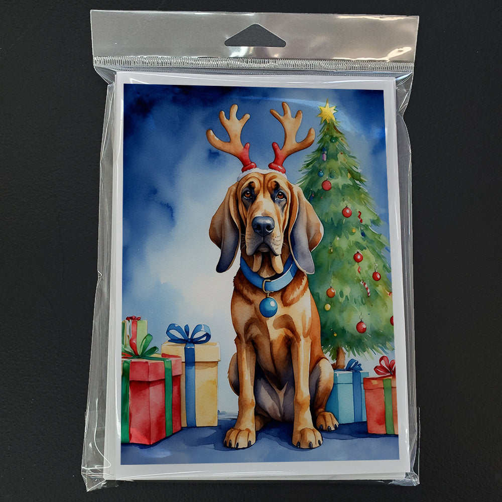 Bloodhound Christmas Reindeer Greeting Cards Pack of 8 Blank Cards with Envelopes Whimsical A7 Size 5x7