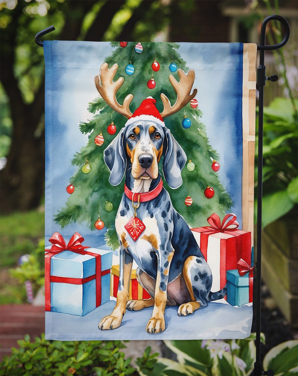 Bluetick Coonhound Christmas Reindeer Garden Flag Mailbox Decorative Yard Banner Outside Patio Artwork for Flower Beds, Garden Size, Multicolor