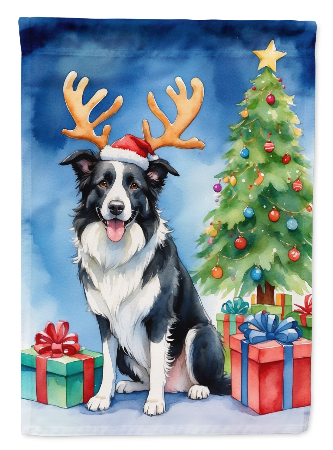 Border Collie Christmas Reindeer Garden Flag Mailbox Decorative Yard Banner Outside Patio Artwork for Flower Beds, Garden Size, Multicolor