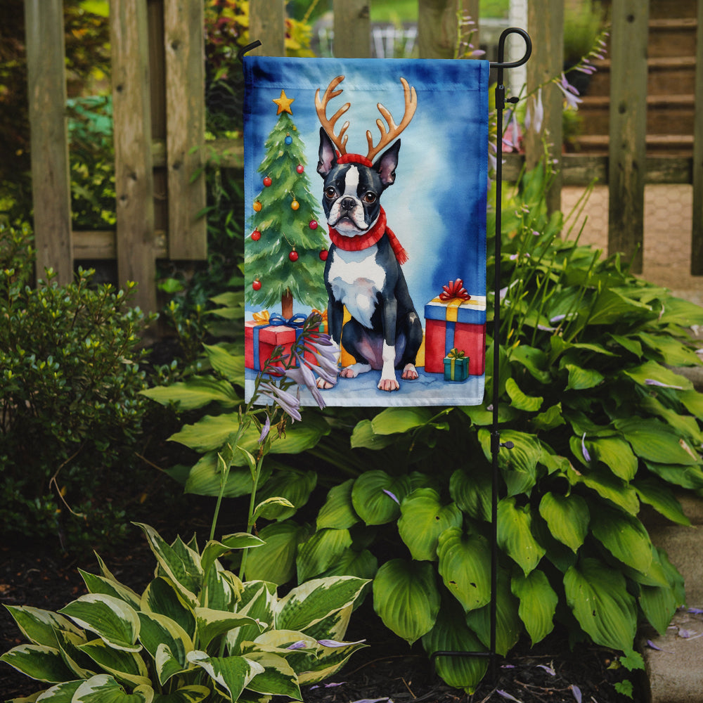 Boston Terrier Christmas Reindeer Garden Flag Mailbox Decorative Yard Banner Outside Patio Artwork for Flower Beds, Garden Size, Multicolor