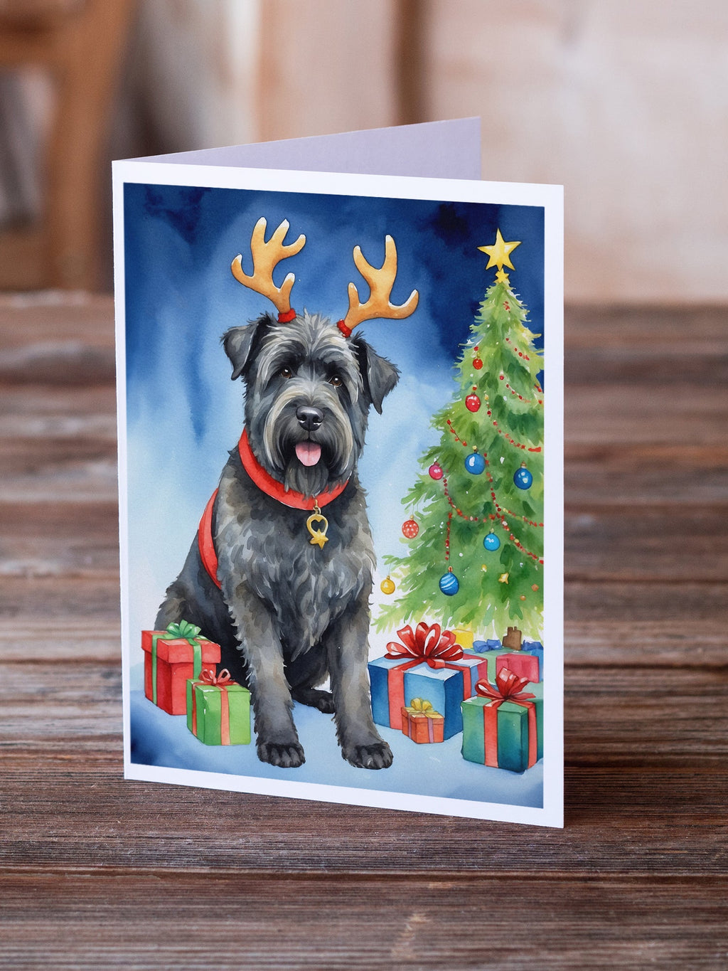 Bouvier des Flandres Christmas Reindeer Greeting Cards Pack of 8 Blank Cards with Envelopes Whimsical A7 Size 5x7