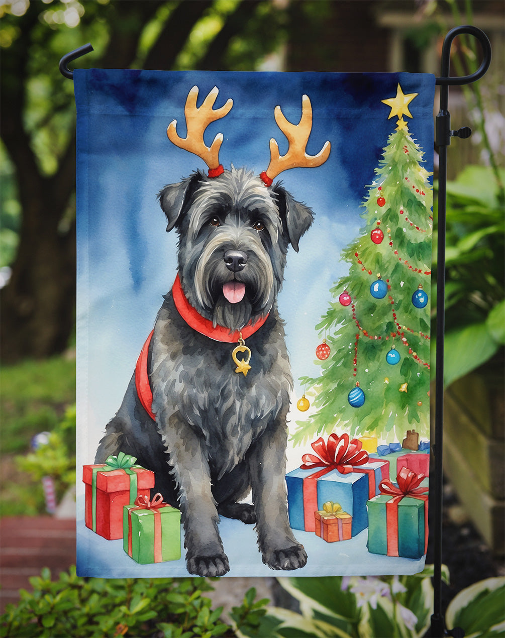 Bouvier des Flandres Christmas Reindeer Garden Flag Mailbox Decorative Yard Banner Outside Patio Artwork for Flower Beds, Garden Size, Multicolor