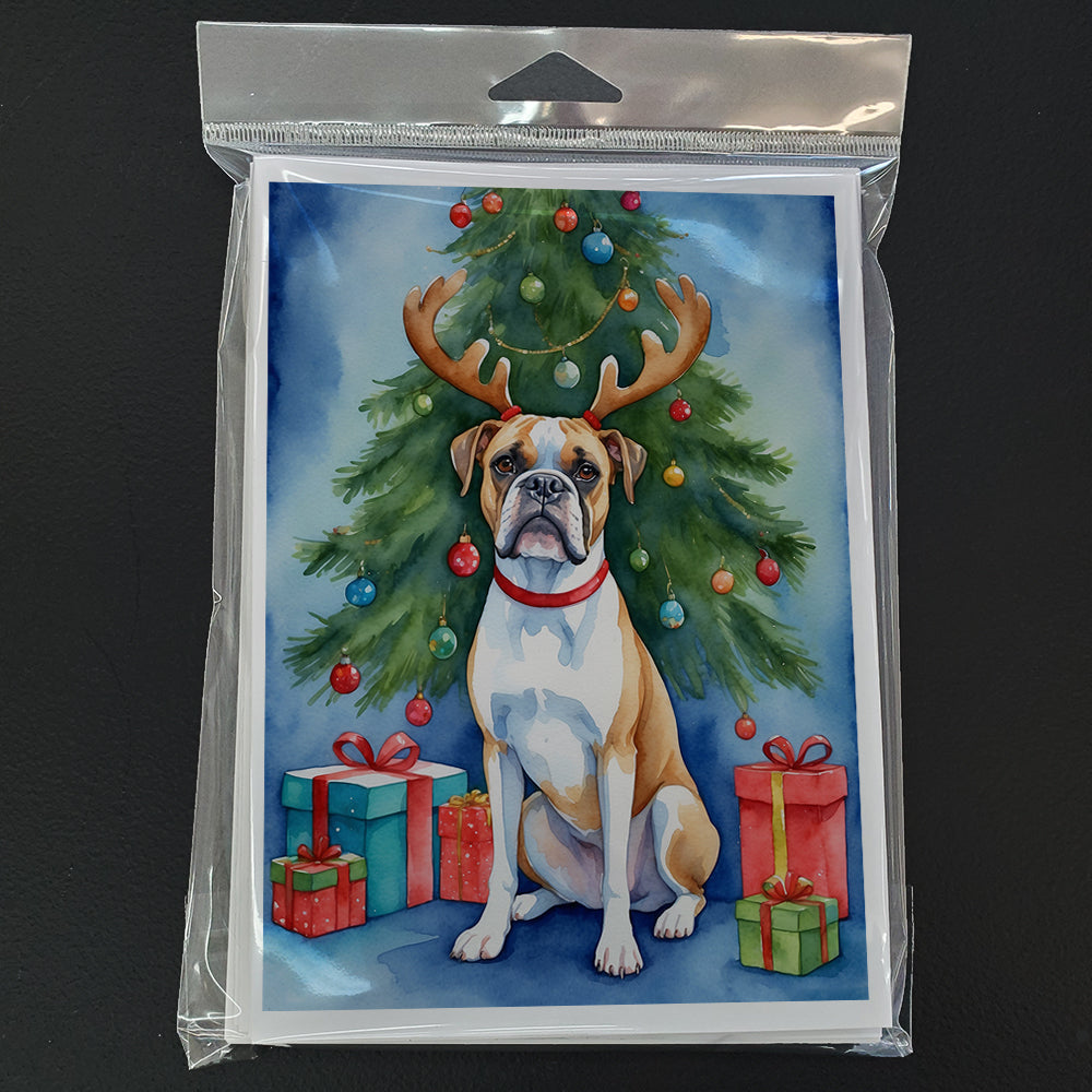 White Boxer Christmas Reindeer Greeting Cards Pack of 8 Blank Cards with Envelopes Whimsical A7 Size 5x7
