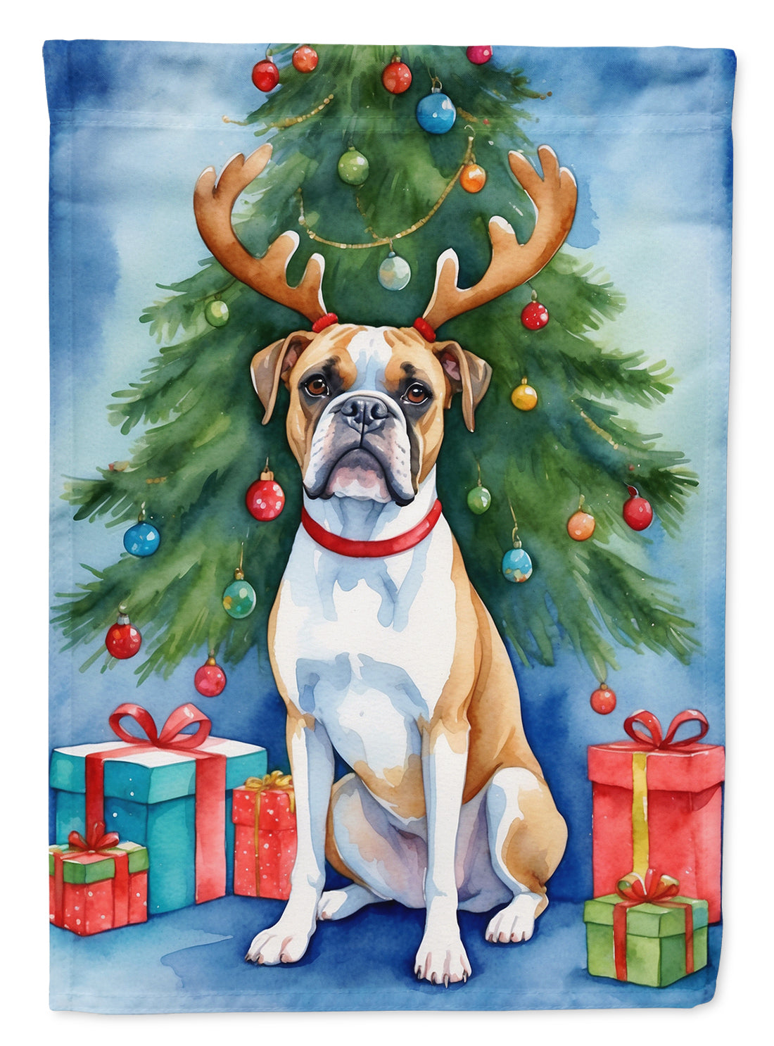 White Boxer Christmas Reindeer Garden Flag Mailbox Decorative Yard Banner Outside Patio Artwork for Flower Beds, Garden Size, Multicolor