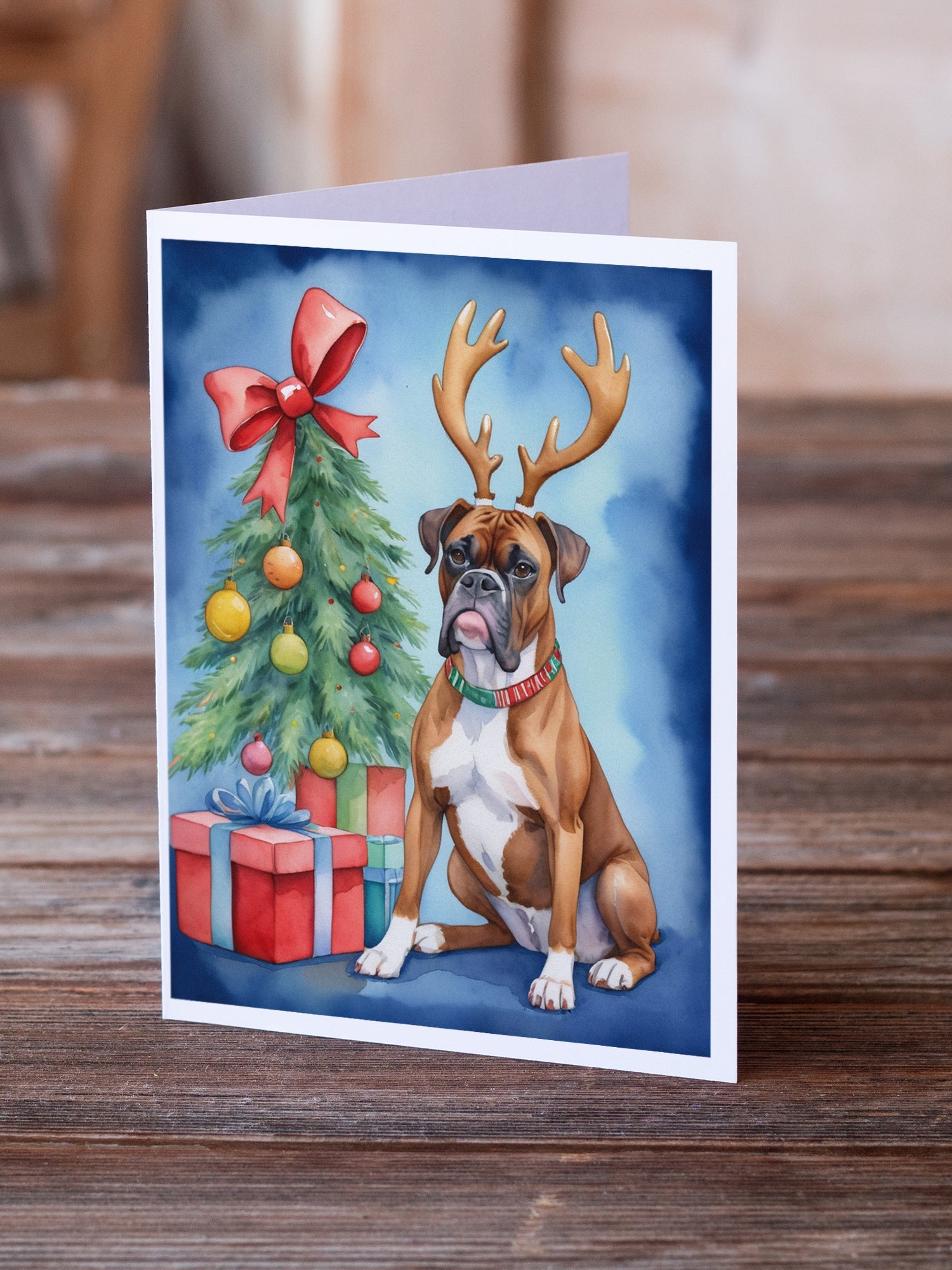 Boxer Christmas Reindeer Greeting Cards Pack of 8 Blank Cards with Envelopes Whimsical A7 Size 5x7
