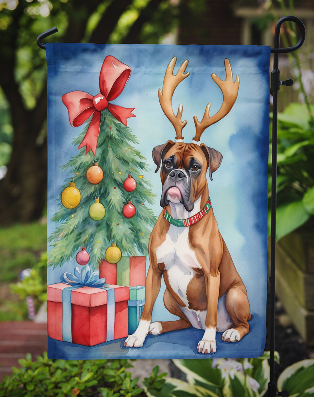 Boxer Christmas Reindeer Garden Flag Mailbox Decorative Yard Banner Outside Patio Artwork for Flower Beds, Garden Size, Multicolor