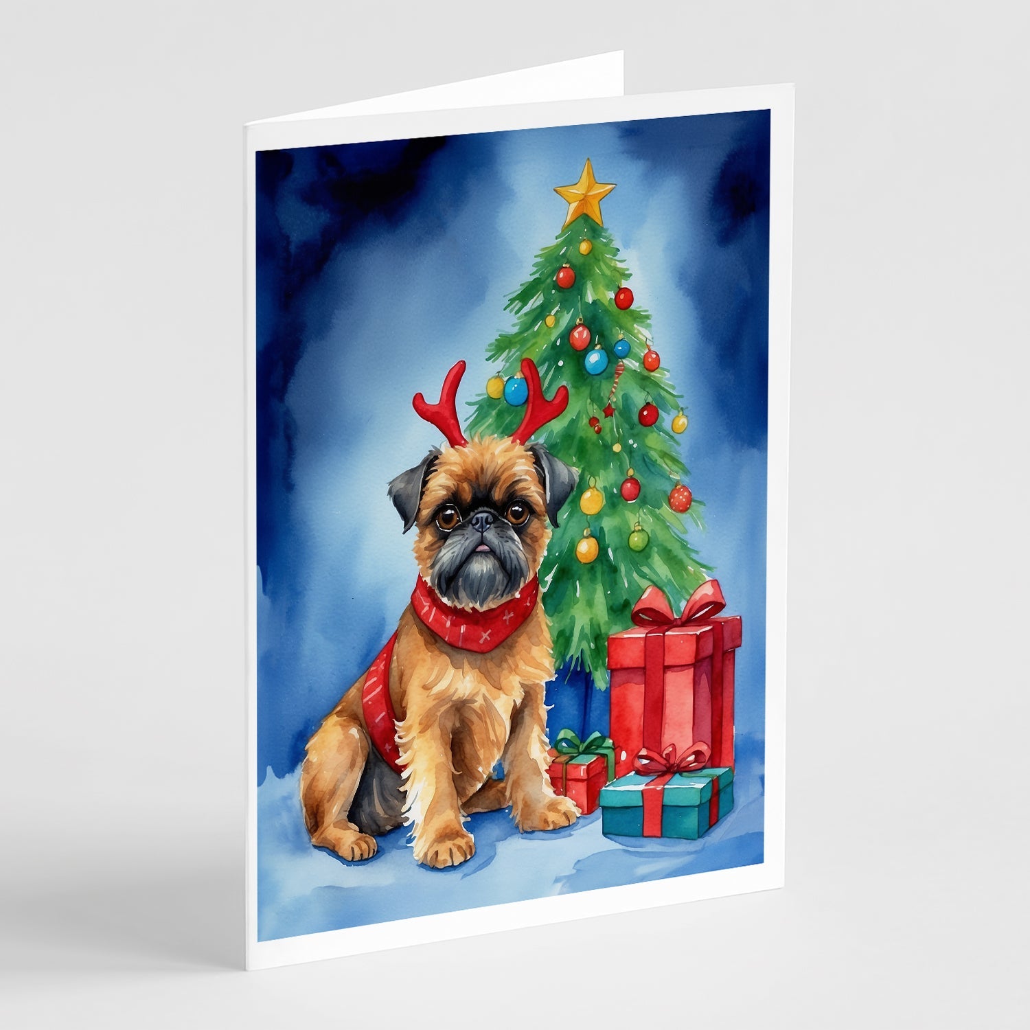 Brussels Griffon Christmas Reindeer Greeting Cards Pack of 8 Blank Cards with Envelopes Whimsical A7 Size 5x7