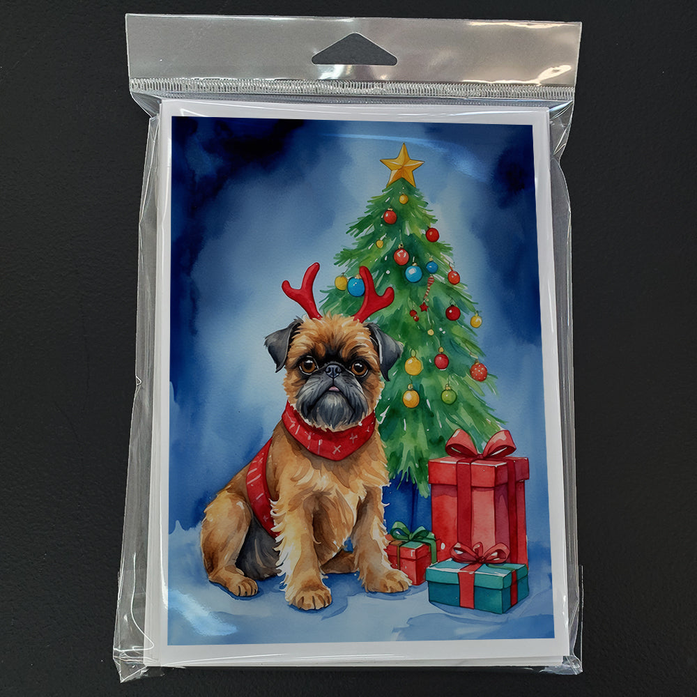 Brussels Griffon Christmas Reindeer Greeting Cards Pack of 8 Blank Cards with Envelopes Whimsical A7 Size 5x7