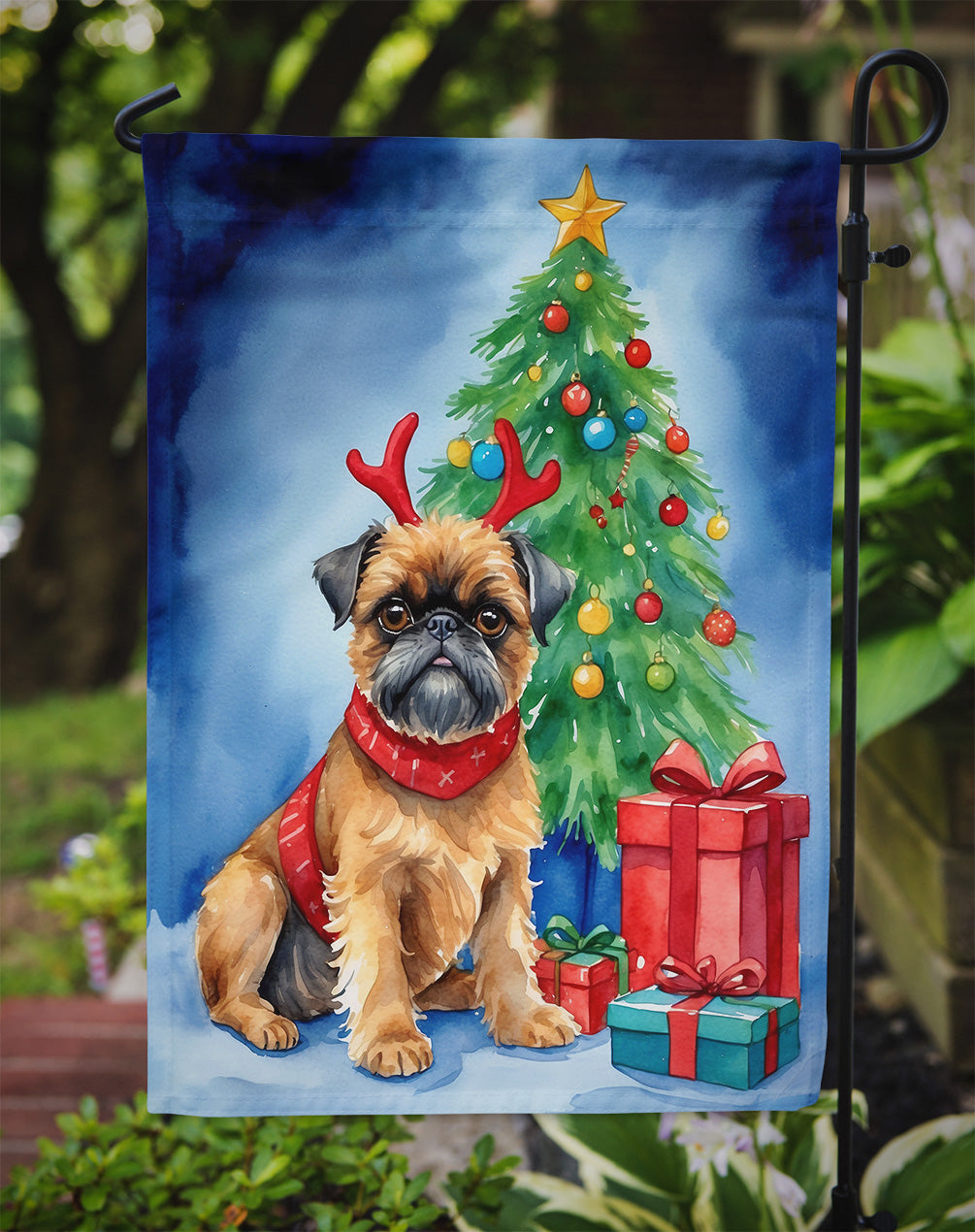 Brussels Griffon Christmas Reindeer Garden Flag Mailbox Decorative Yard Banner Outside Patio Artwork for Flower Beds, Garden Size, Multicolor