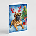 Bullmastiff Christmas Reindeer Greeting Cards Pack of 8 Blank Cards with Envelopes Whimsical A7 Size 5x7