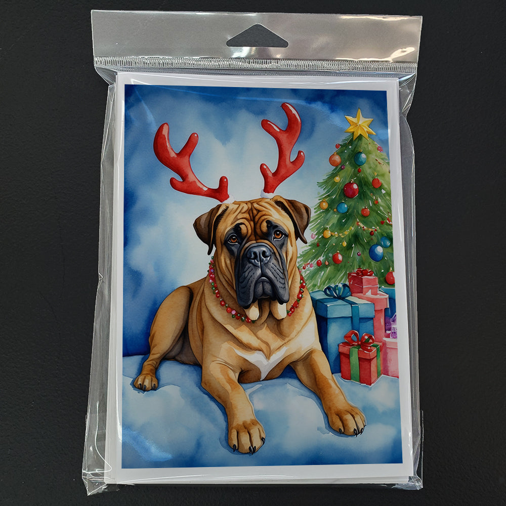 Bullmastiff Christmas Reindeer Greeting Cards Pack of 8 Blank Cards with Envelopes Whimsical A7 Size 5x7