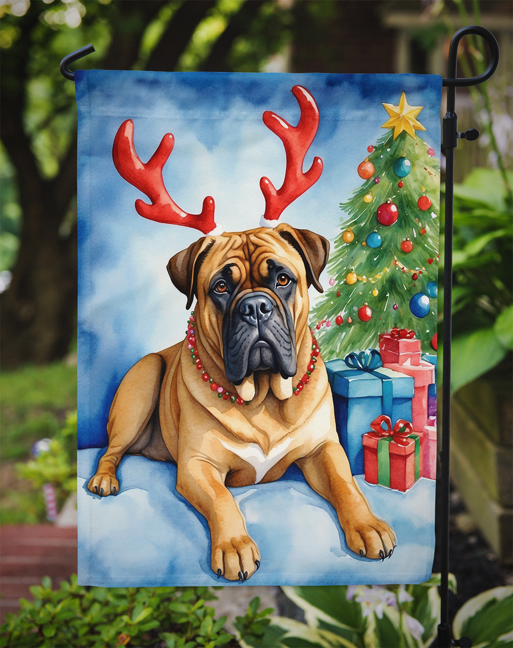 Bullmastiff Christmas Reindeer Garden Flag Mailbox Decorative Yard Banner Outside Patio Artwork for Flower Beds, Garden Size, Multicolor