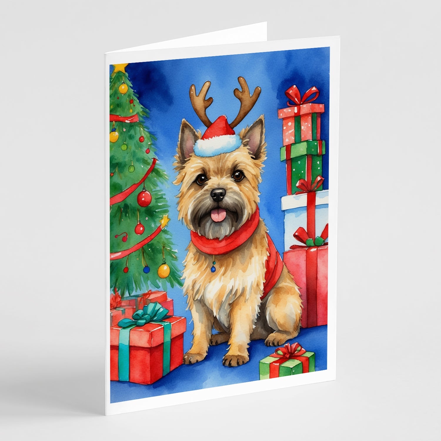 Cairn Terrier Christmas Reindeer Greeting Cards Pack of 8 Blank Cards with Envelopes Whimsical A7 Size 5x7