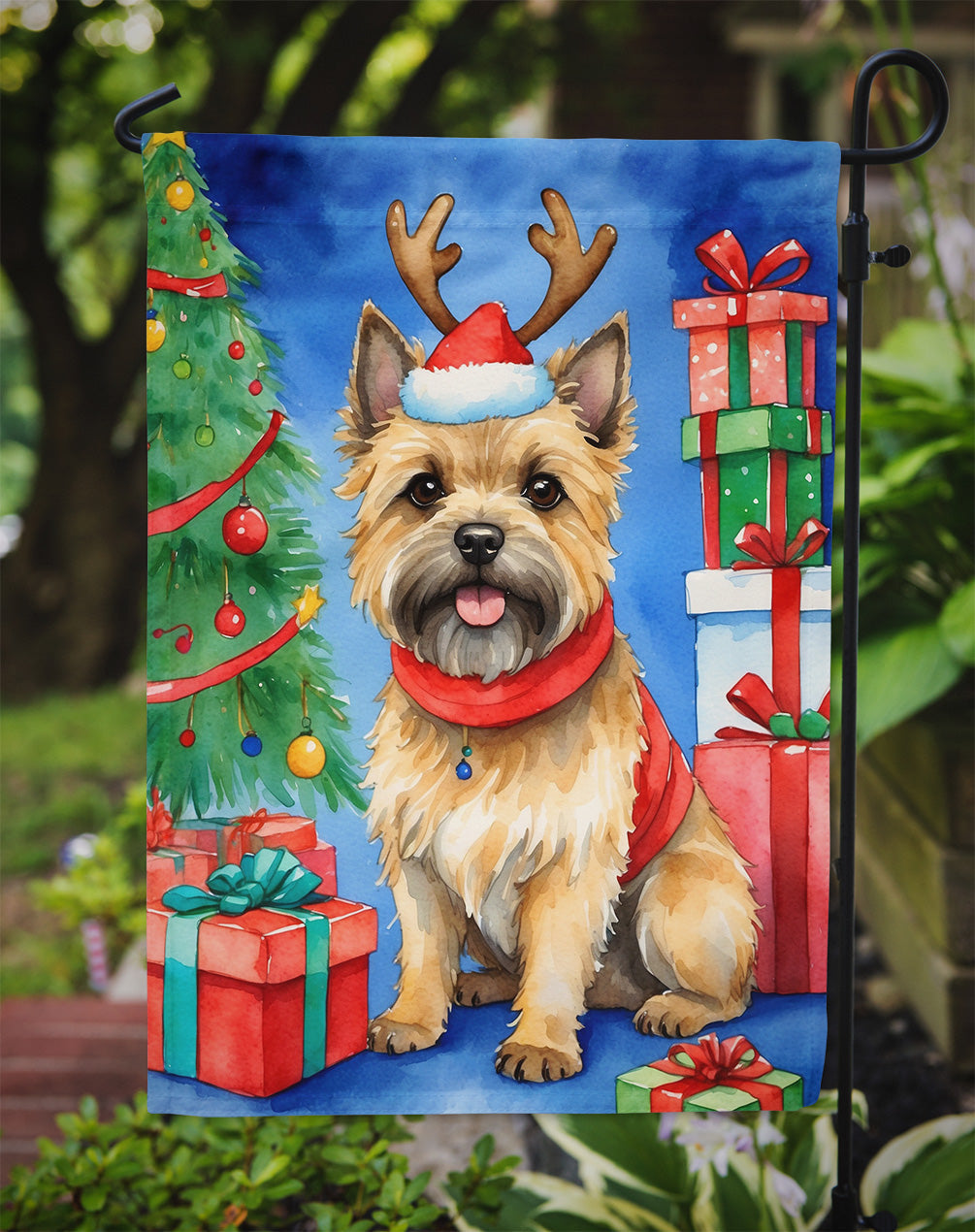 Cairn Terrier Christmas Reindeer Garden Flag Mailbox Decorative Yard Banner Outside Patio Artwork for Flower Beds, Garden Size, Multicolor