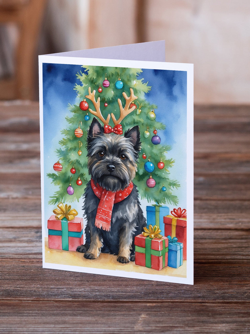 Black Cairn Terrier Christmas Reindeer Greeting Cards Pack of 8 Blank Cards with Envelopes Whimsical A7 Size 5x7