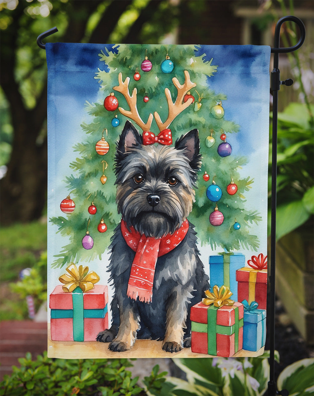 Black Cairn Terrier Christmas Reindeer Garden Flag Mailbox Decorative Yard Banner Outside Patio Artwork for Flower Beds, Garden Size, Multicolor