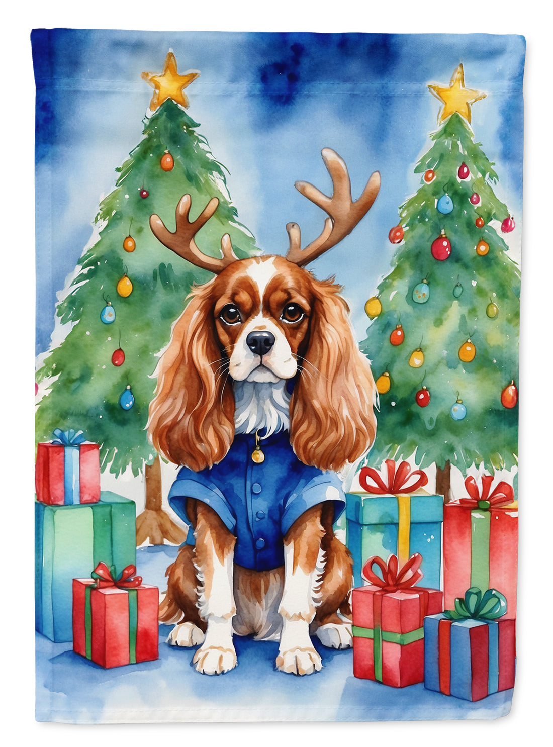 Cavalier Spaniel Christmas Reindeer Garden Flag Mailbox Decorative Yard Banner Outside Patio Artwork for Flower Beds, Garden Size, Multicolor
