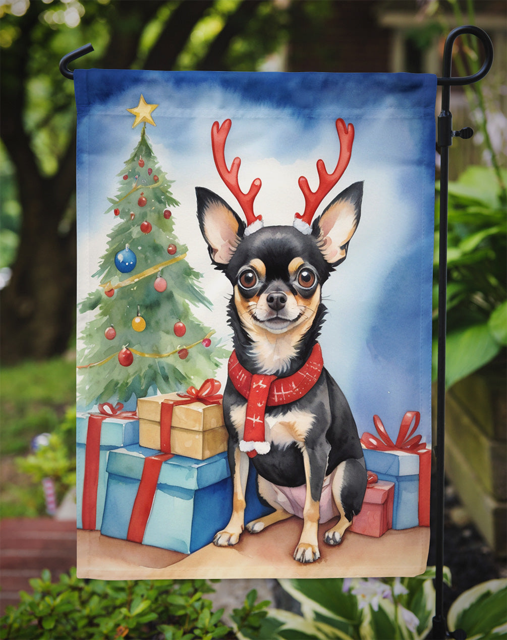 Black and Tan Chihuahua Christmas Reindeer Garden Flag Mailbox Decorative Yard Banner Outside Patio Artwork for Flower Beds, Garden Size, Multicolor