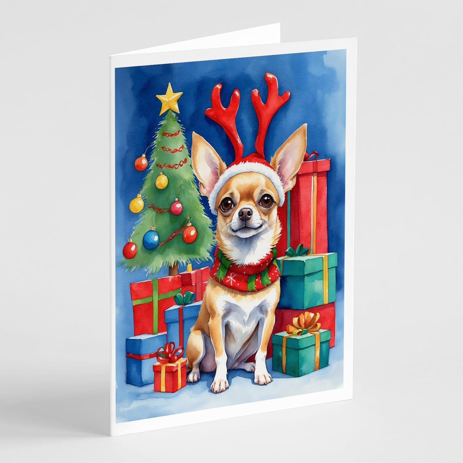 Chihuahua Christmas Reindeer Greeting Cards Pack of 8 Blank Cards with Envelopes Whimsical A7 Size 5x7