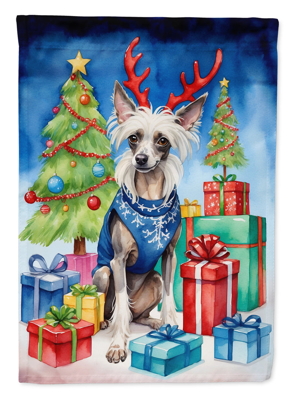 Chinese Crested Christmas Reindeer Garden Flag Mailbox Decorative Yard Banner Outside Patio Artwork for Flower Beds, Garden Size, Multicolor