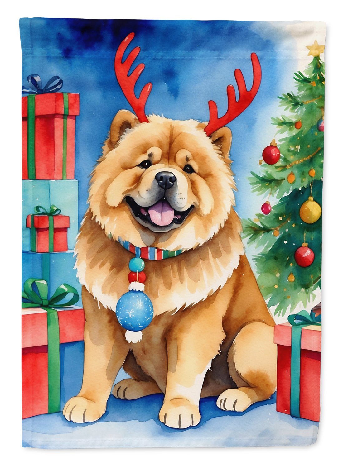 Chow Chow Christmas Reindeer House Flag 28x40 Porch Sleeve Pole Decorative Outside Yard Banner Artwork Wall Hanging, Polyester