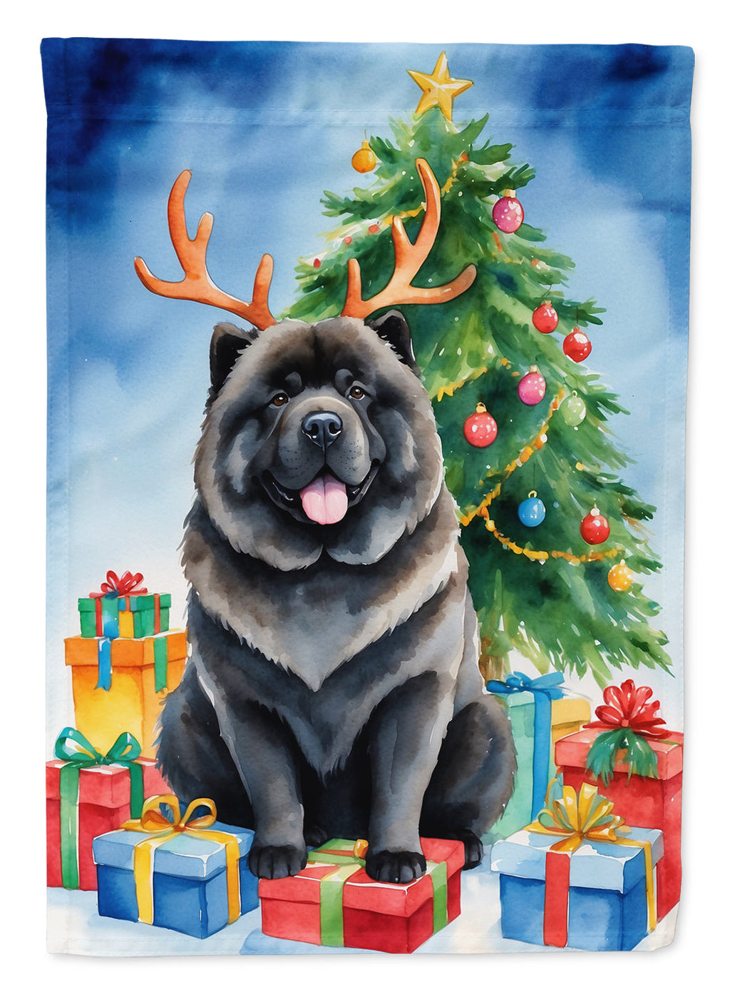 Black Chow Chow Christmas Reindeer Garden Flag Mailbox Decorative Yard Banner Outside Patio Artwork for Flower Beds, Garden Size, Multicolor