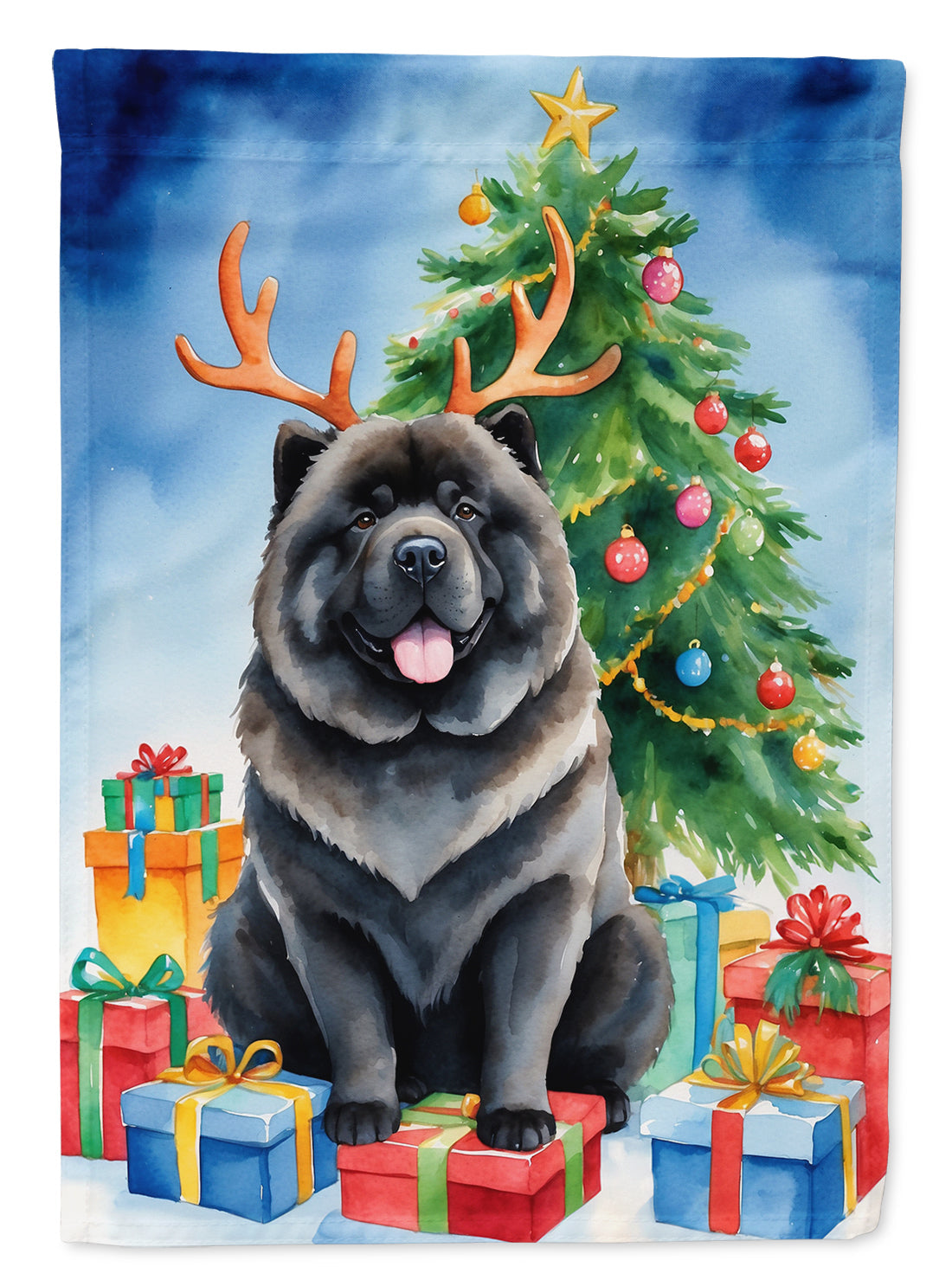 Black Chow Chow Christmas Reindeer Garden Flag Mailbox Decorative Yard Banner Outside Patio Artwork for Flower Beds, Garden Size, Multicolor