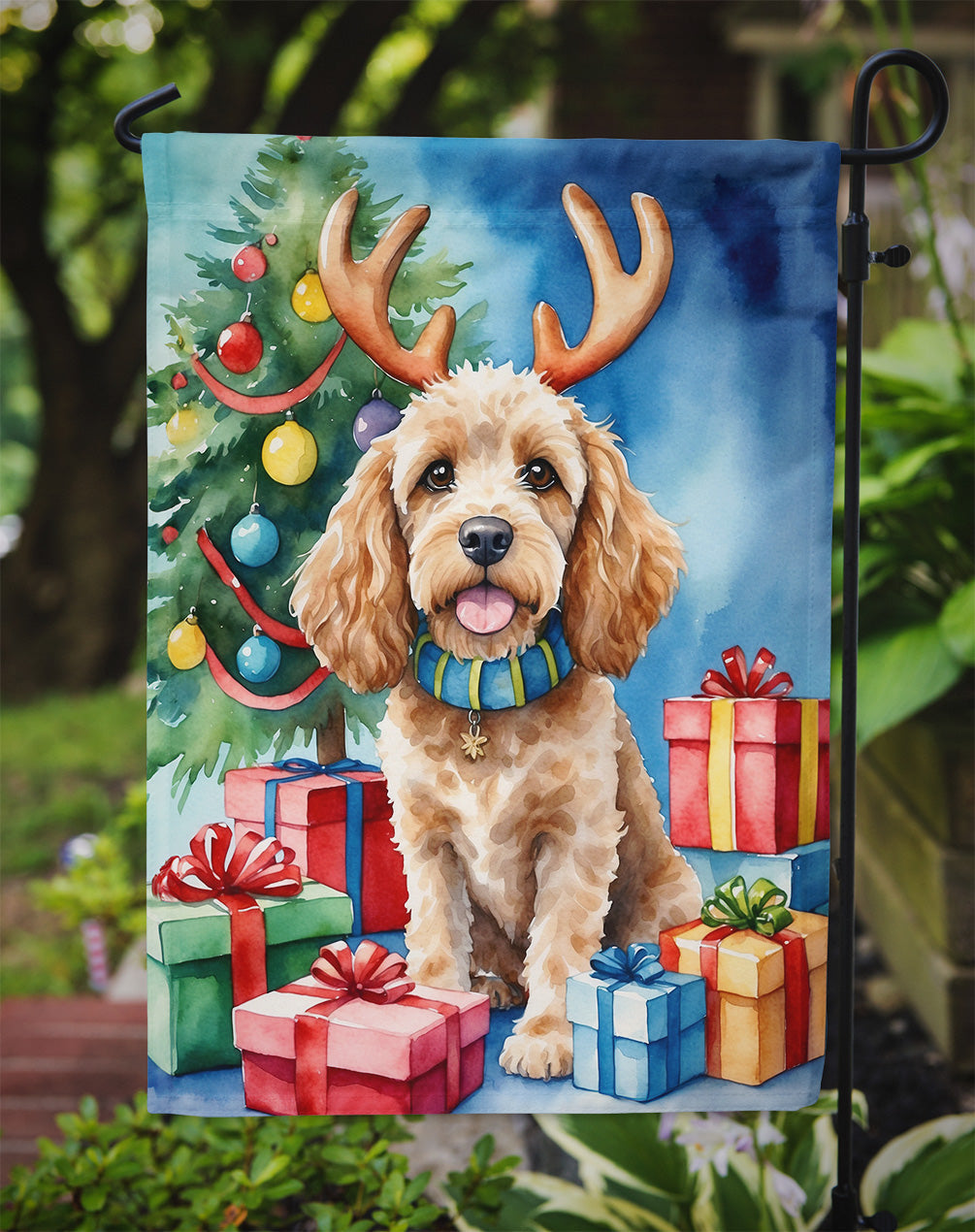 Cockapoo Christmas Reindeer Garden Flag Mailbox Decorative Yard Banner Outside Patio Artwork for Flower Beds, Garden Size, Multicolor