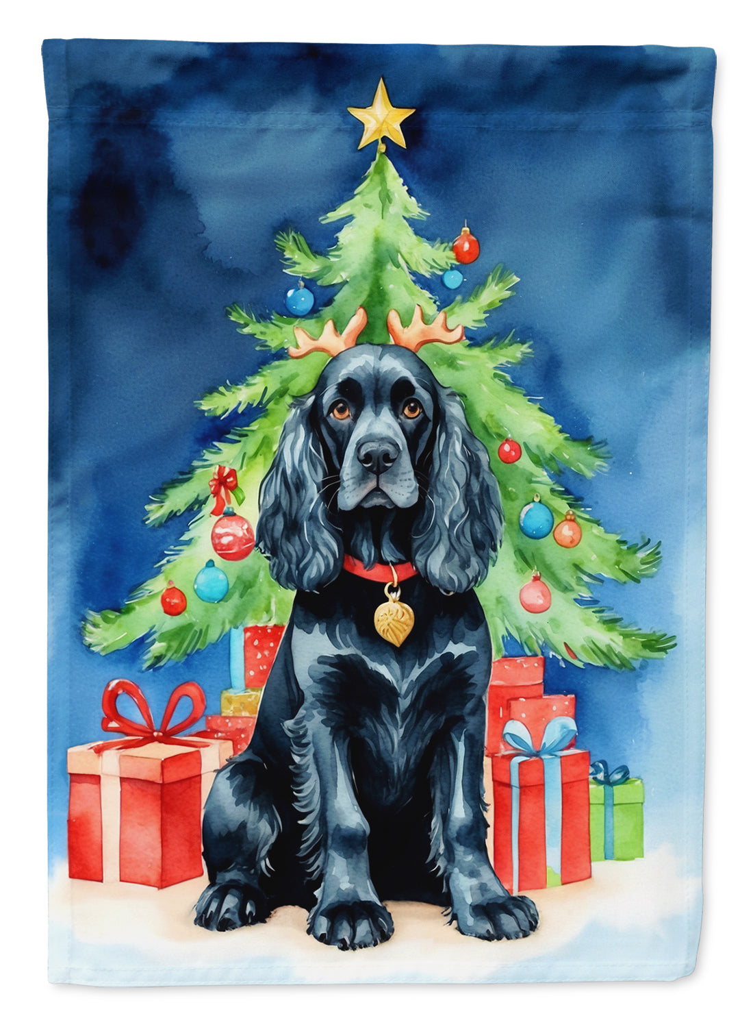 Black Cocker Spaniel Christmas Reindeer Garden Flag Mailbox Decorative Yard Banner Outside Patio Artwork for Flower Beds, Garden Size, Multicolor