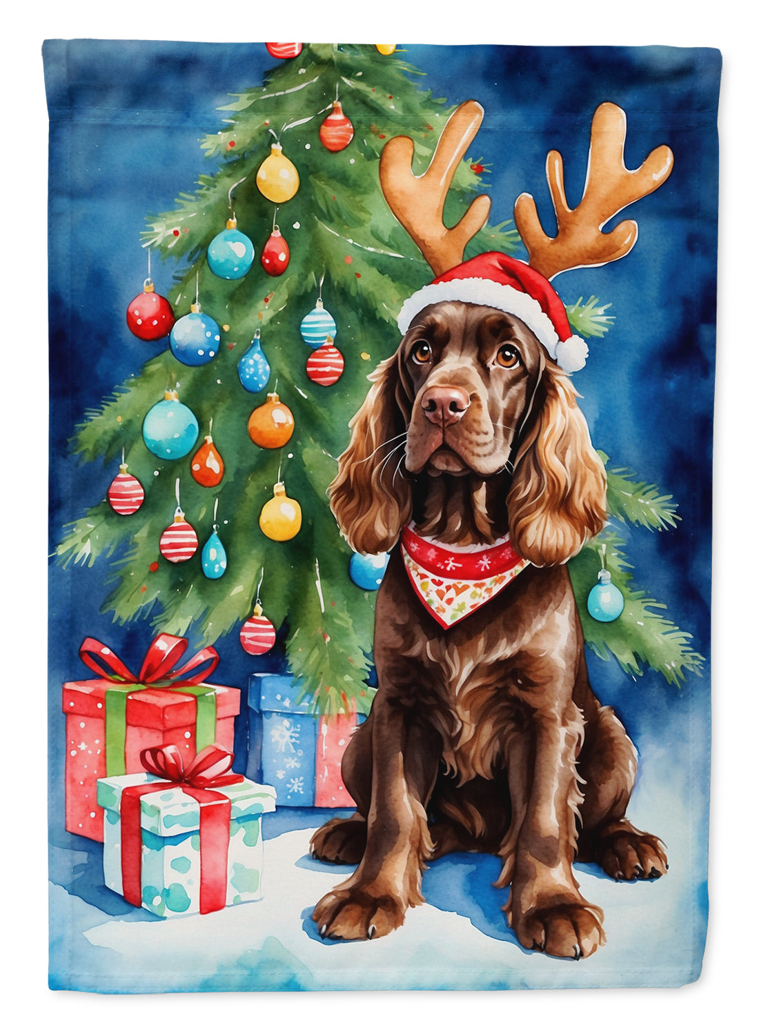 Chocolate Cocker Spaniel Christmas Reindeer Garden Flag Mailbox Decorative Yard Banner Outside Patio Artwork for Flower Beds, Garden Size, Multicolor