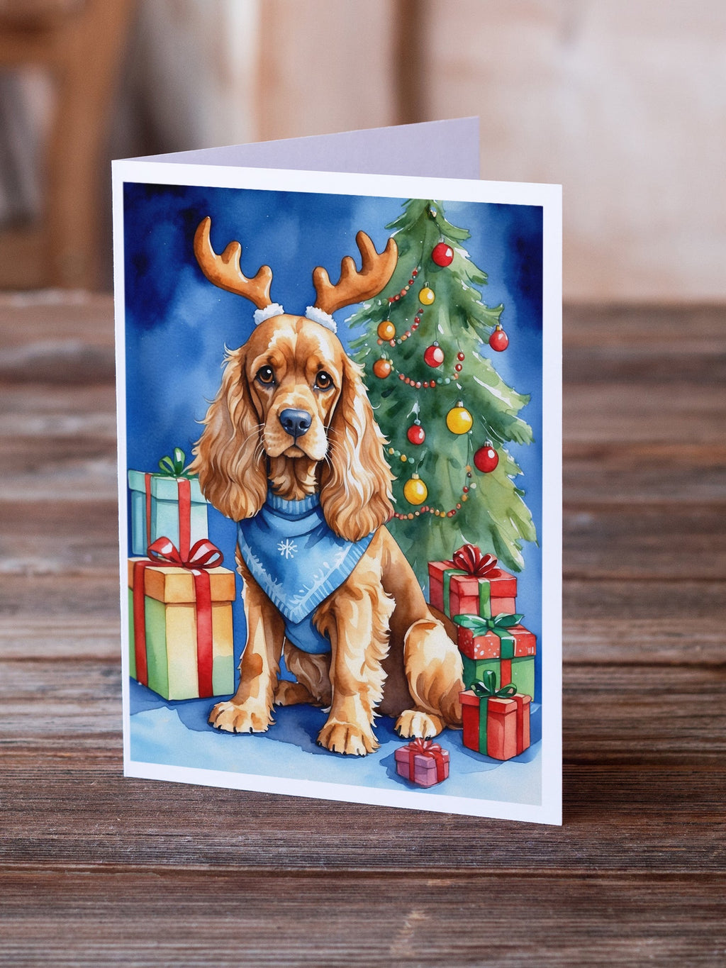 Cocker Spaniel Christmas Reindeer Greeting Cards Pack of 8 Blank Cards with Envelopes Whimsical A7 Size 5x7