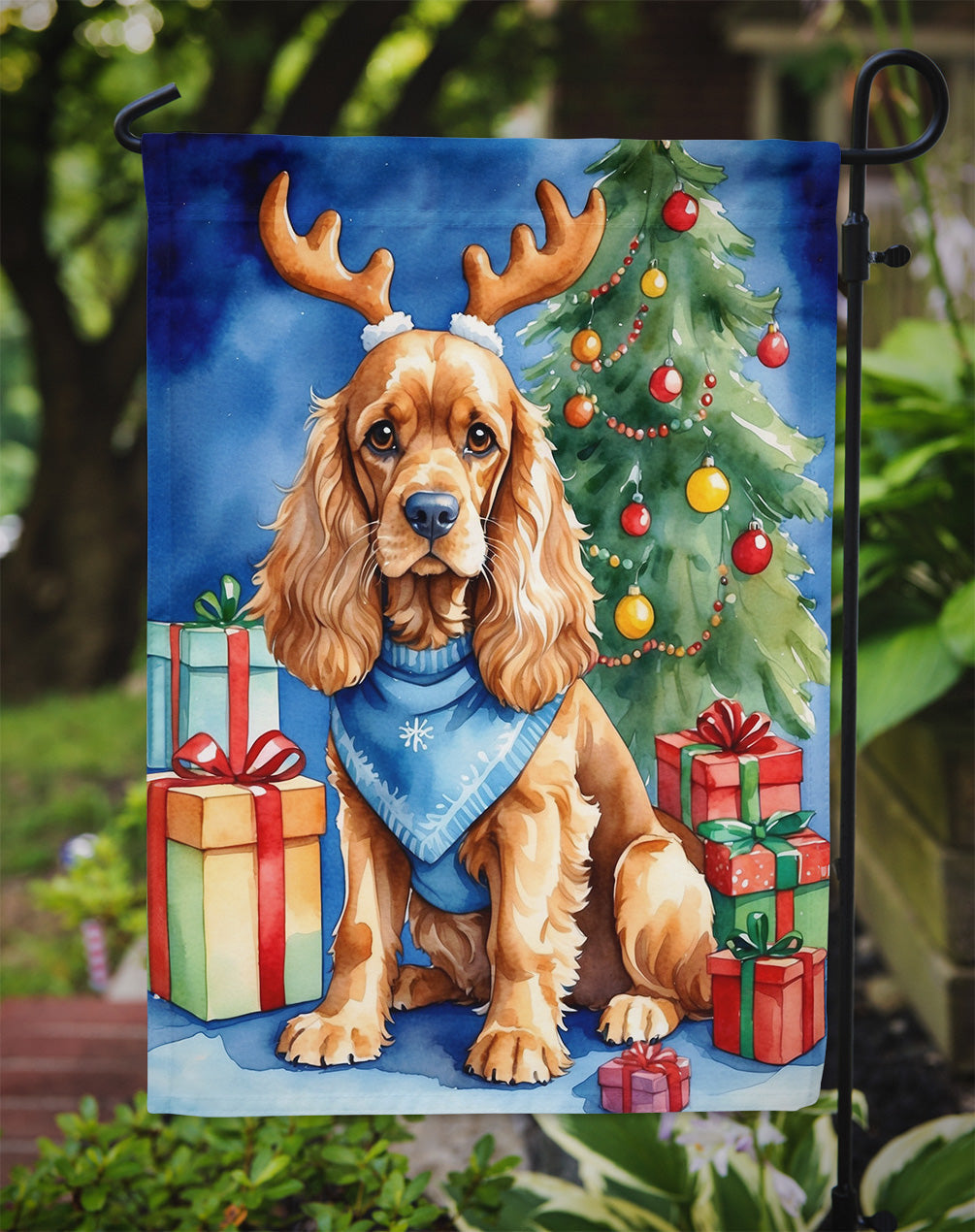 Cocker Spaniel Christmas Reindeer Garden Flag Mailbox Decorative Yard Banner Outside Patio Artwork for Flower Beds, Garden Size, Multicolor