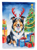 Collie Christmas Reindeer House Flag 28x40 Porch Sleeve Pole Decorative Outside Yard Banner Artwork Wall Hanging, Polyester