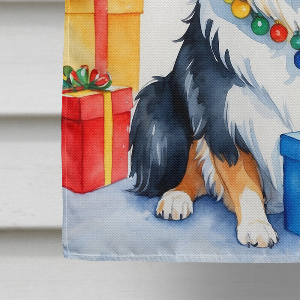 Collie Christmas Reindeer House Flag 28x40 Porch Sleeve Pole Decorative Outside Yard Banner Artwork Wall Hanging, Polyester